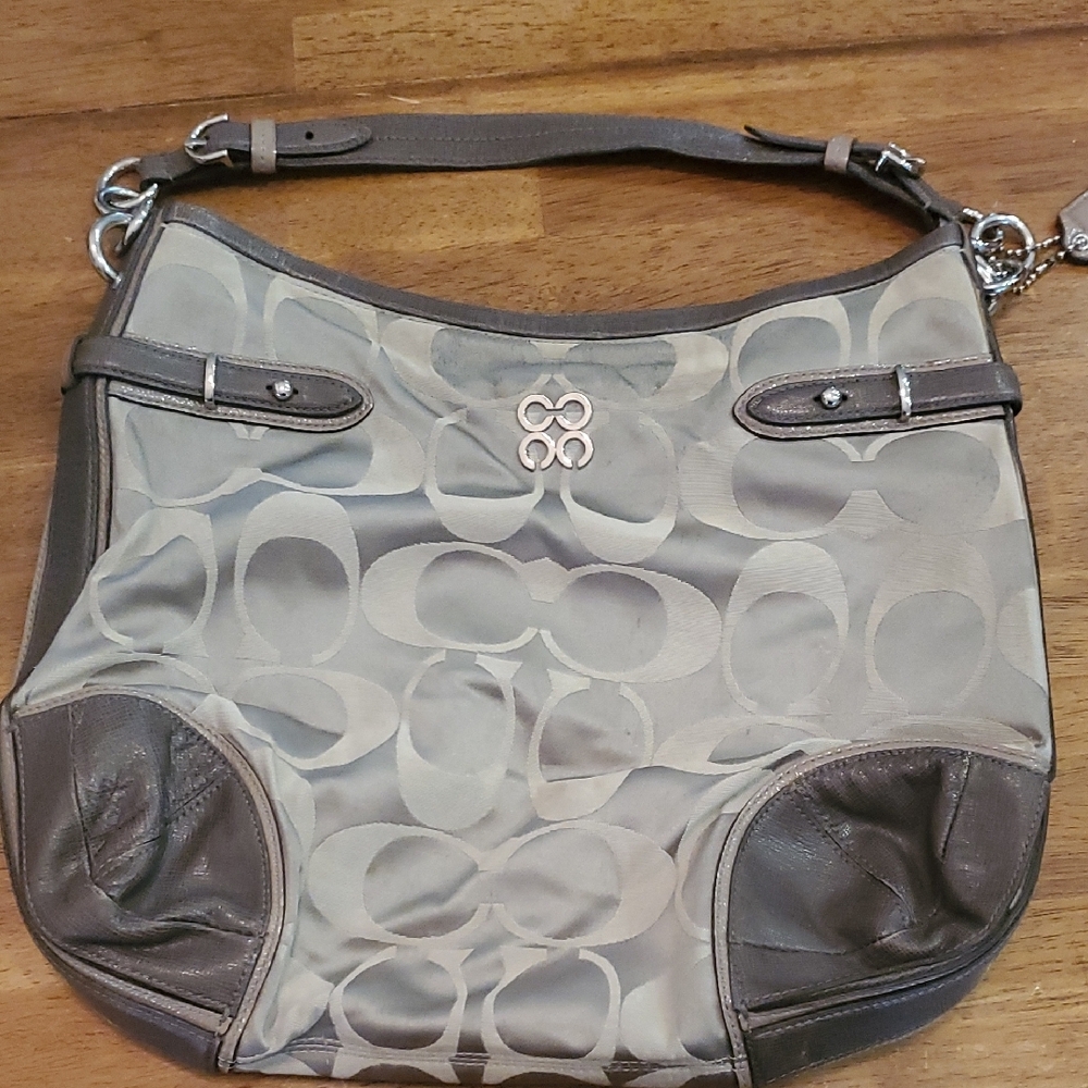 Coach Gray Shoulder Bag with Signature Monogram